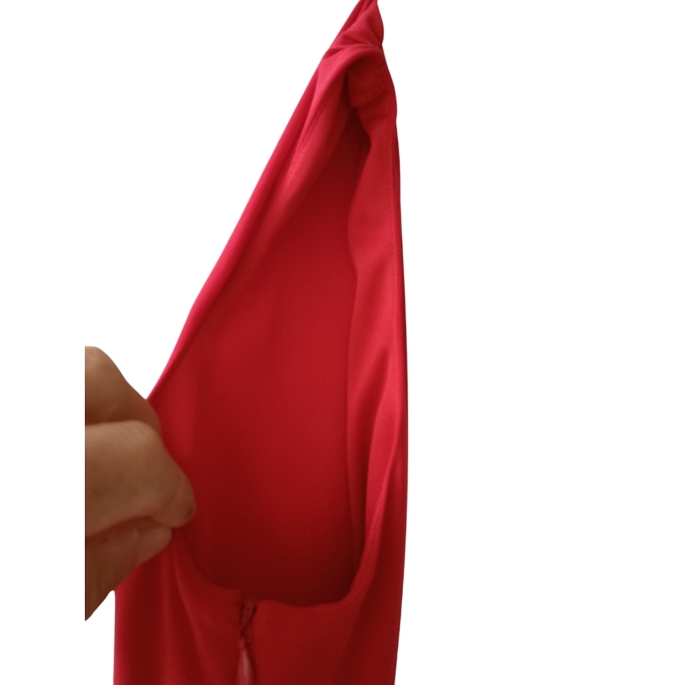 Calvin Klein Vibrant Red 1 Shoulder Dress Beaded Ruched Waist Accent Holidays 14 - Picture 5 of 10